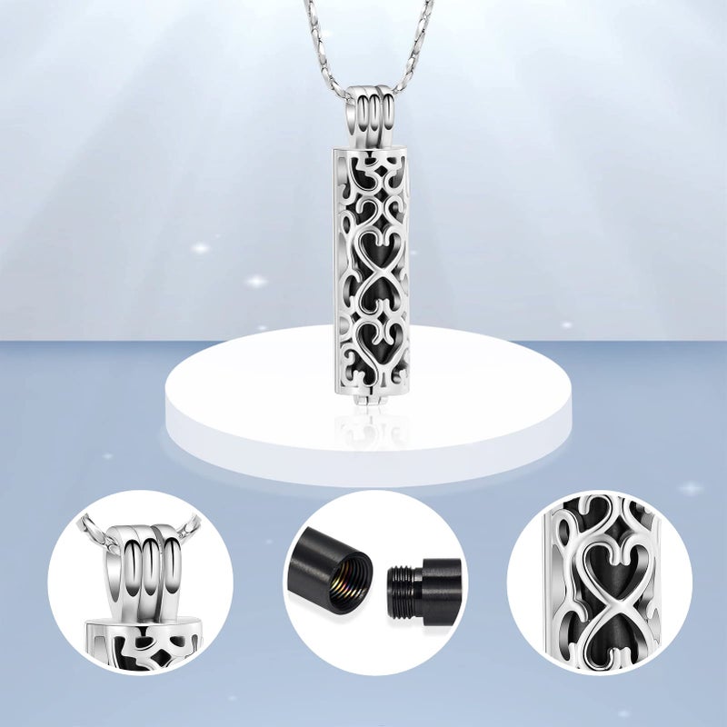 Imrsanl Stainless Steel Cremation Jewelry Ashes Cylinder Vial Urn Necklace for Ashes Charm Memorial Keepsake Cremation Pendant Jewelry (Black) - Image 3